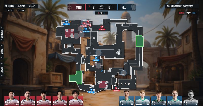 Rush B esports manager - tactical match simulation with live 2D radar