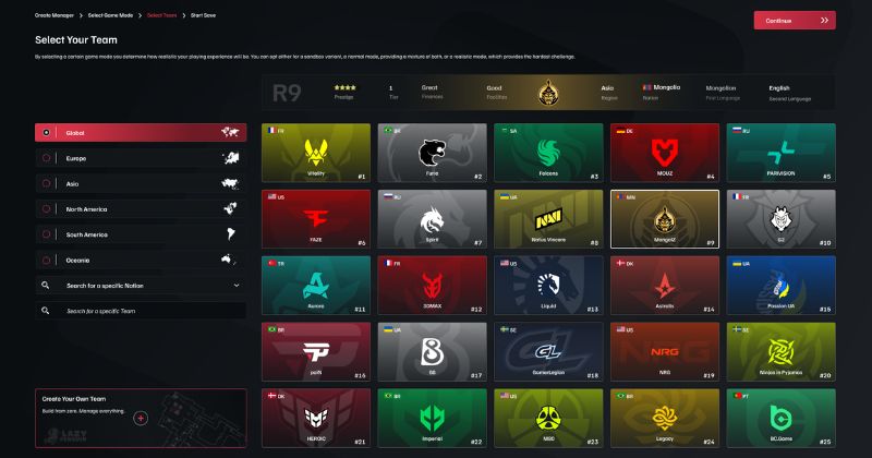 Rush B esports manager - tournament bracket and circuit progression