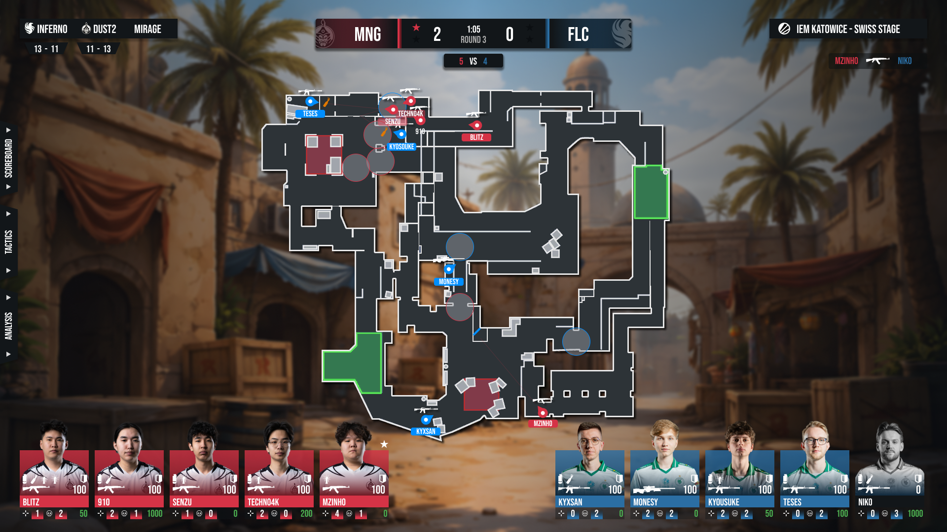 Live match engine with tactical 2D radar and real-time simulation
