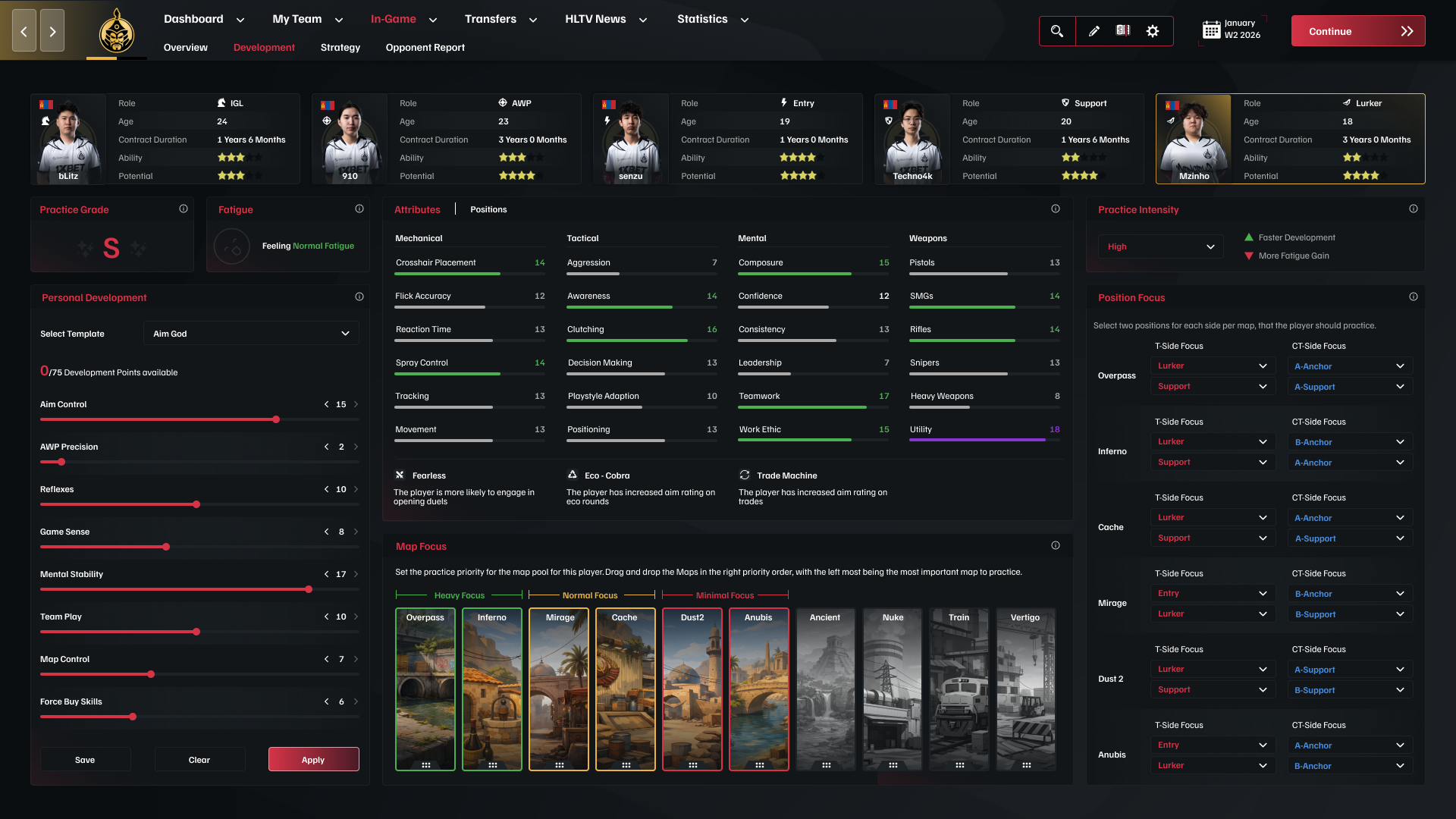 Player development system with training regimens and skill progression